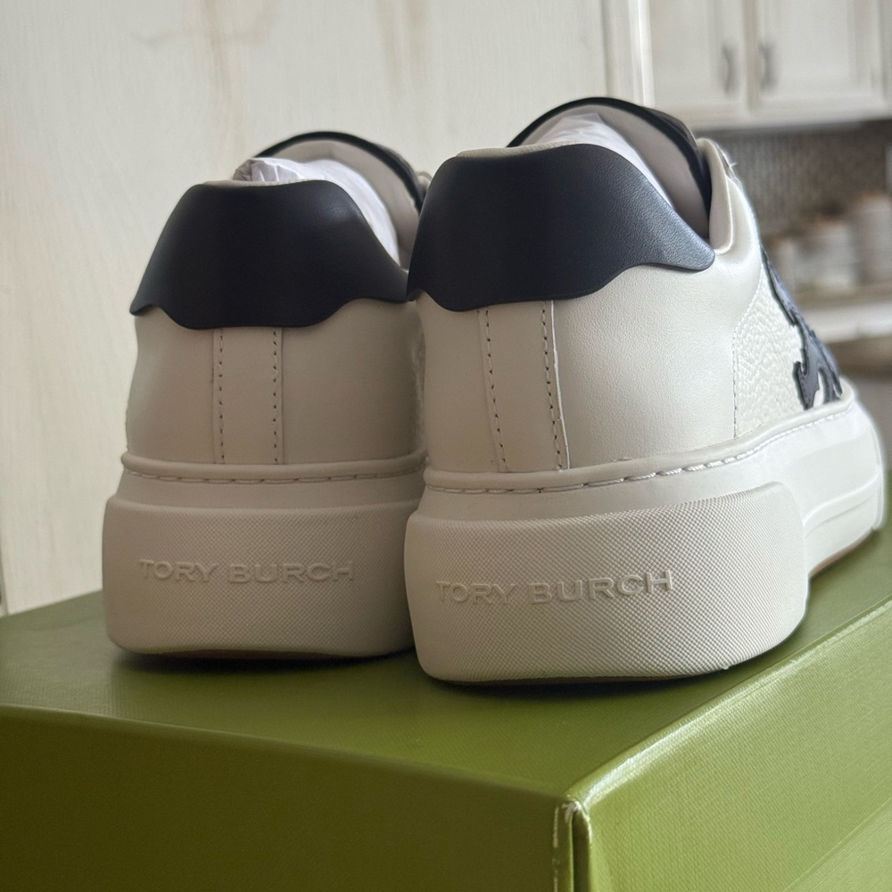 Tory Burch White and Navy Platform Sneakers - Picture 8 of 9